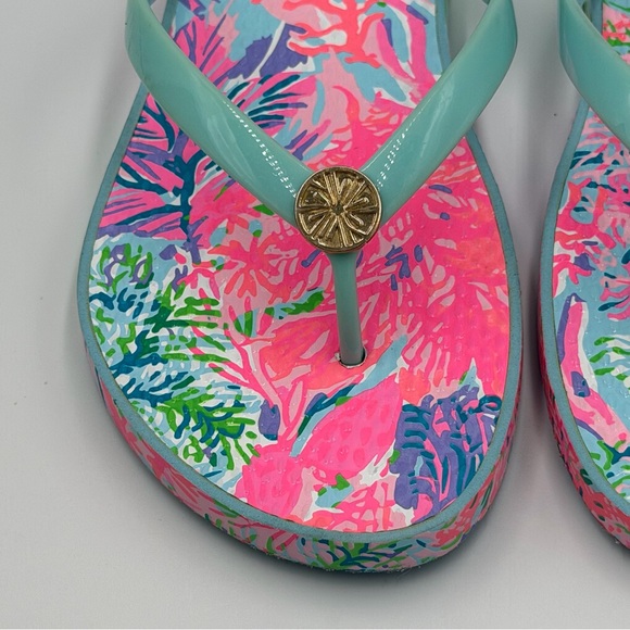 Lilly Pulitzer Women 8 Cay To My Heart POOL FLIP FLOP Sandals Swim Summer Neon - Picture 2 of 13